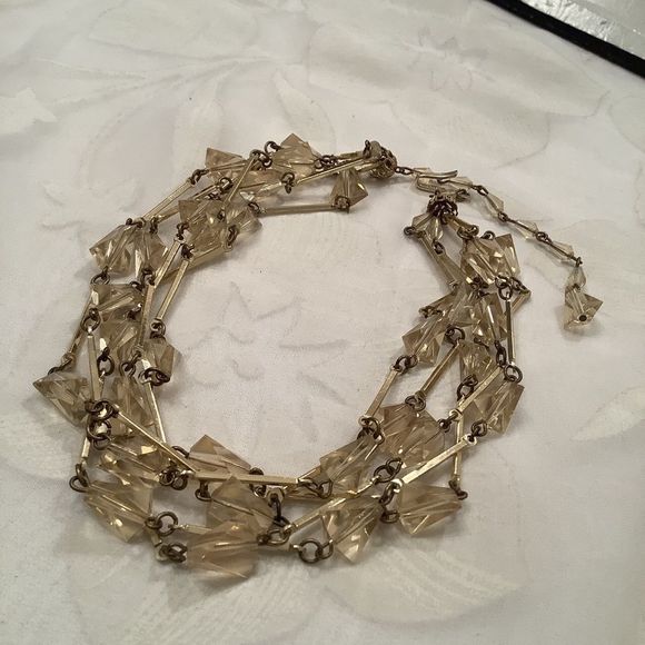 Vintage Gold Tone Multi Strand Crystal Necklace - Picture 7 of 8